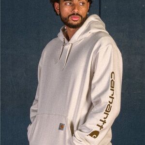 Carhartt Relaxed Fit Logo Sleeve Hoodie Beige Cream XL